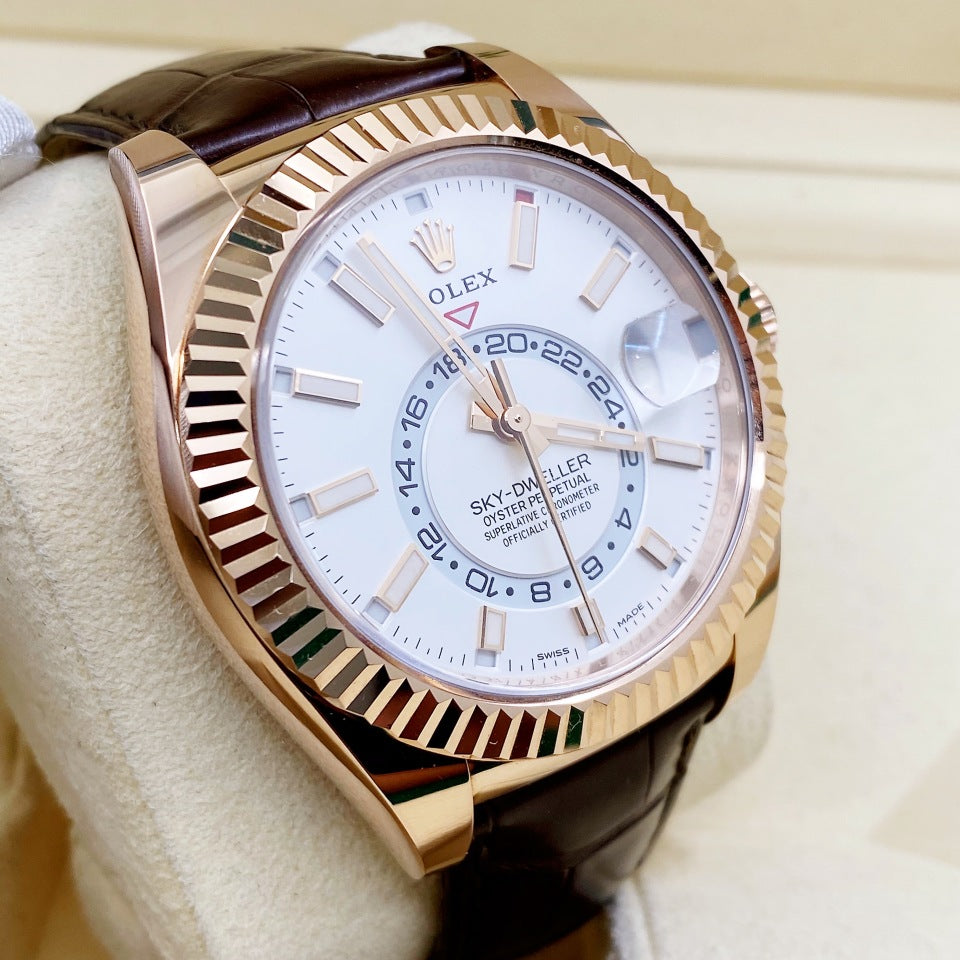 Automatic Watch for Men Replica Sky Dweller Goldwhite Dial Rubber Belt 40mm R061209