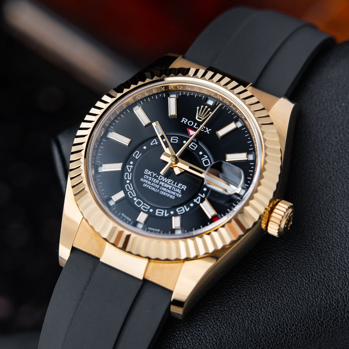 Automatic Watch for Men Replica Sky Dweller Black Dial Rubber Belt 40mm R061212