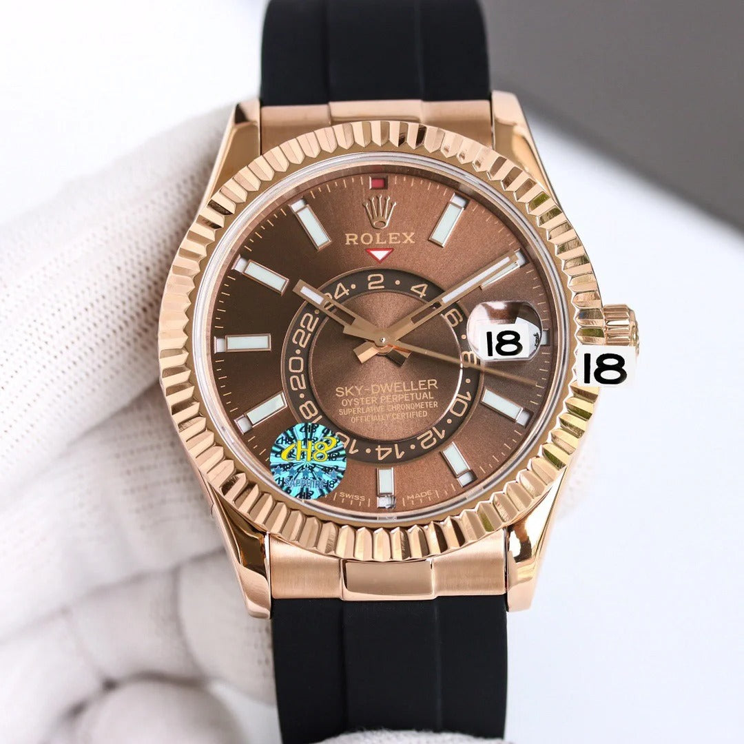 Automatic Watch for Men Replica Sky Dweller Brown Dial Rubber Belt 40mm R061213