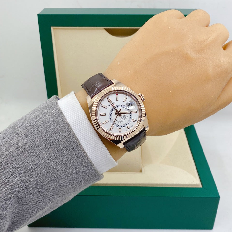 Automatic Watch for Men Replica Sky Dweller Goldwhite Dial Rubber Belt 40mm R061209