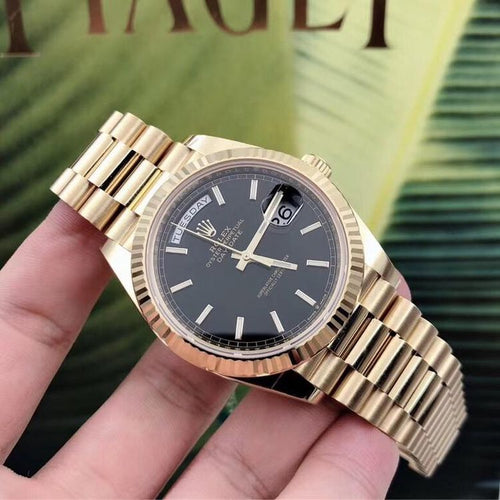 40mm Automatic Watch Replica Daydate Gold Black Belt 061316